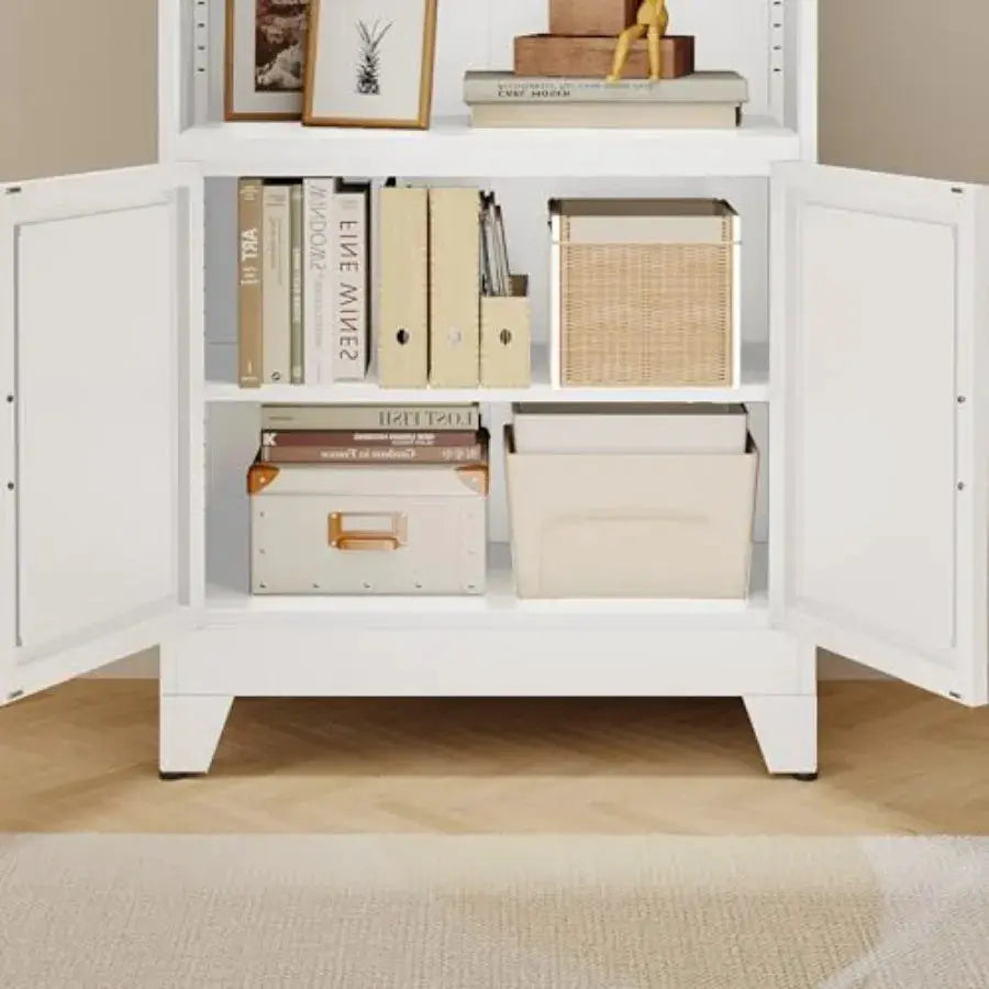 71 H Tall Metal Bookcases with 2 Doors and Adjustable Shelves Industrial 6-Tier Open Display Shelf in Black Space-Saving Storag from PriceLows™