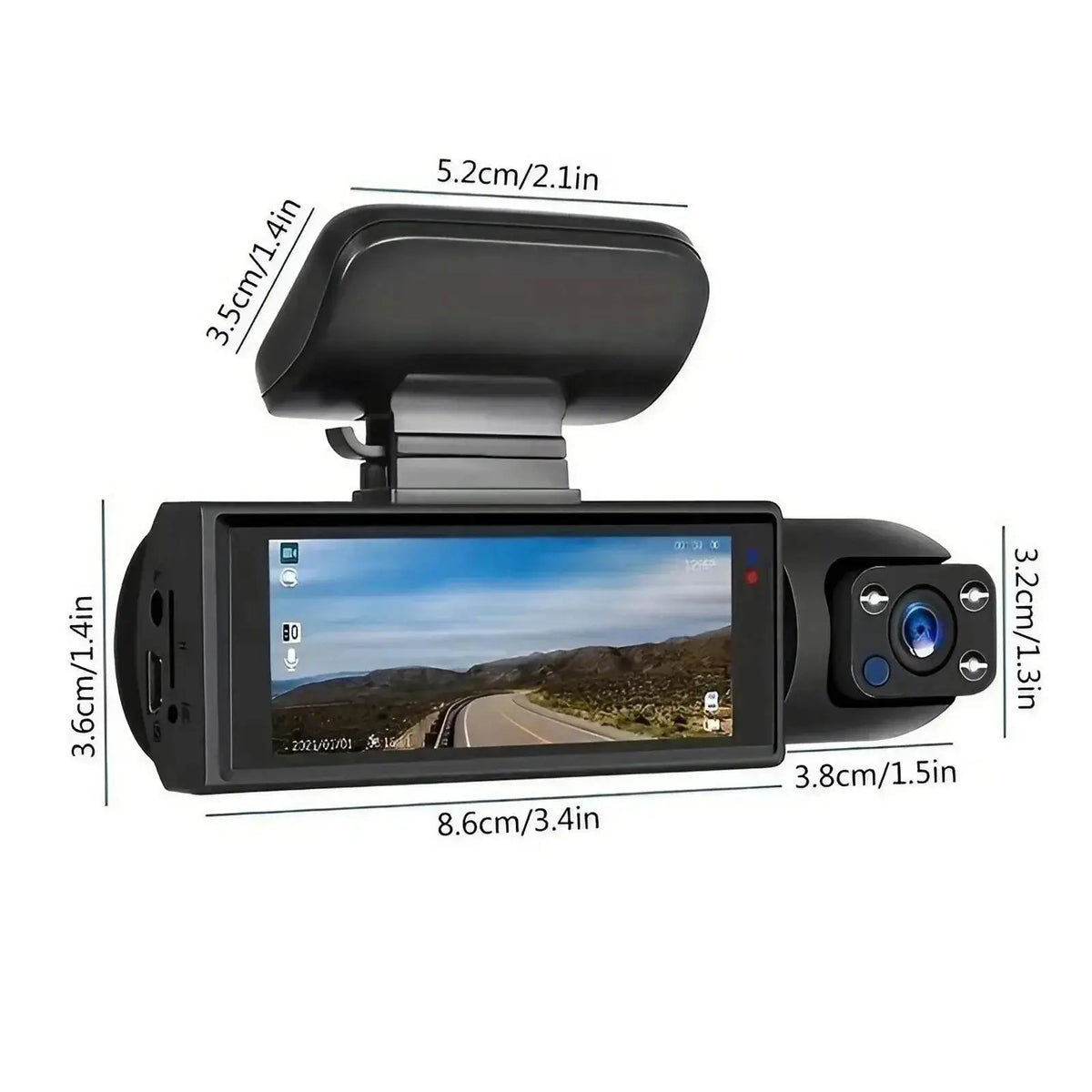 Car Dash Cam | 1080P Hd Dual Lens | Ir Night Vision | 3.5 Inch Ips Screen
