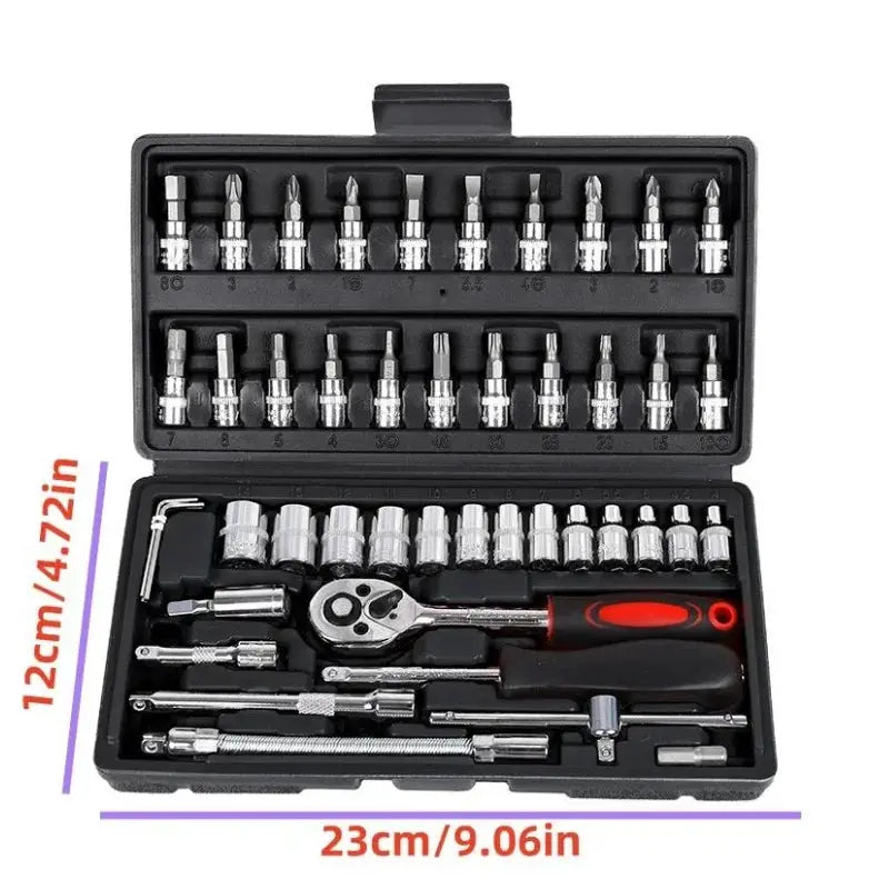 1 Set of 46-Piece Car Repair Tool Set, Ratchet Wrench Tool Box, Car Maintenance Socket Repair Kit, Hardware Kit, Multifunctional Car Repair Tool Kit from PriceLows™