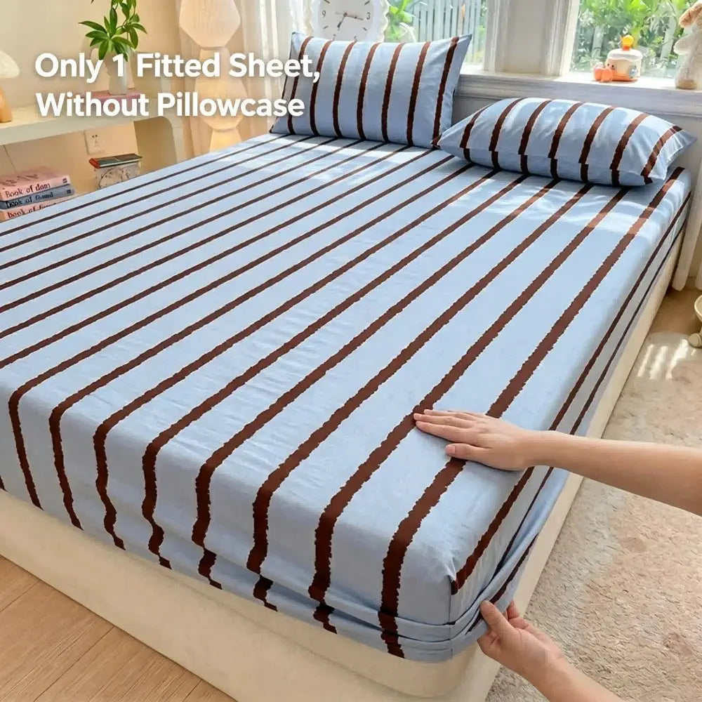 1pc Pink Blue Striped Fitted Sheet Deep Pocket Elastic Mattress Cover Single Double Queen King Bedroom Decor For Girls Boys from PriceLows™