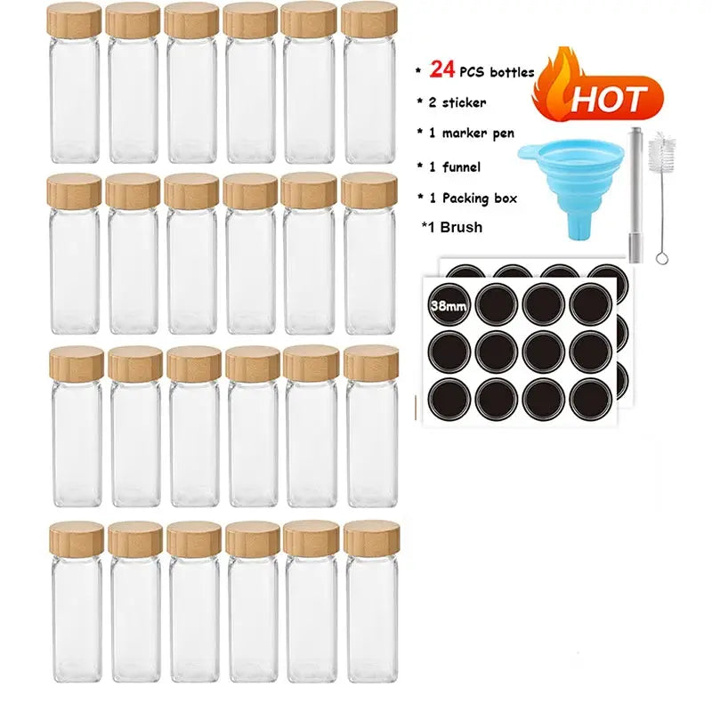 Glass Spice Jars | Bamboo Lids | Clear Glass | 6 12 24 Pcs