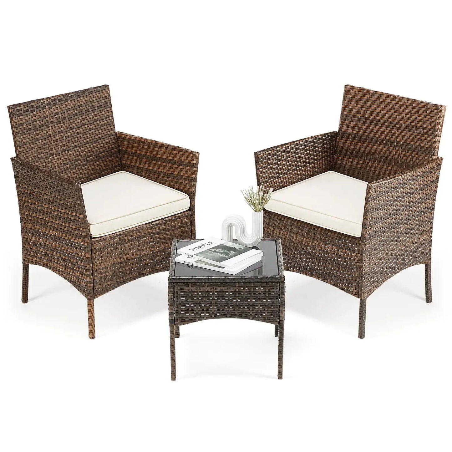 JHK 3 Pieces Outdoor Patio Furniture Set Manual Weaving Wicker Rattan Patio Chairs with Soft Cushion and Glass Table For Garden from PriceLows™