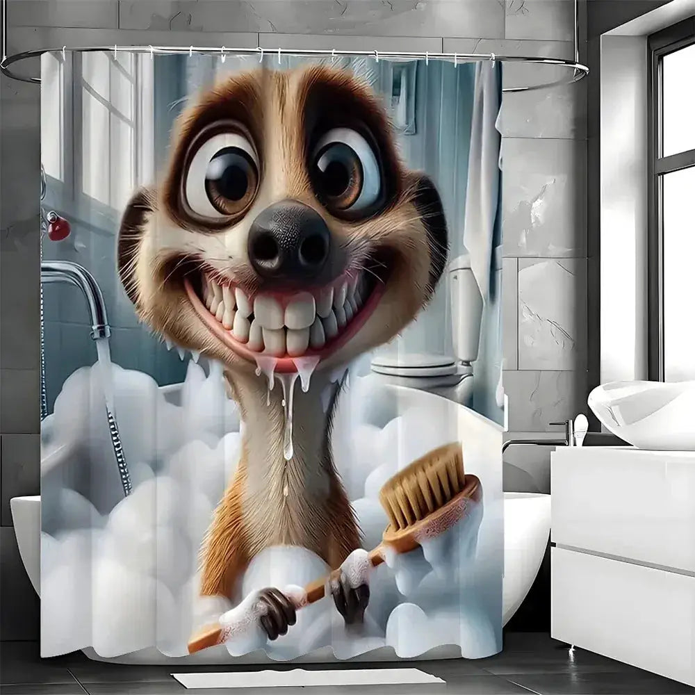 Cute Cartoon Ferret Bath Time Shower Curtain Bathroom Decor Curtain Polyester with Hooks Included, Perfect for All Seasons from PriceLows™