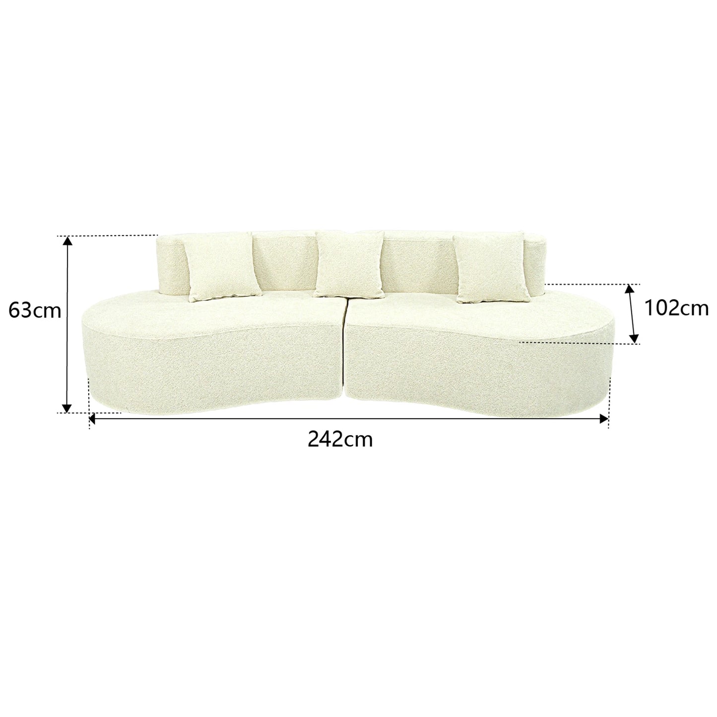 Modular Sectional Sofa | Curved 4-Seat | Cream White | Width 2000-2400mm