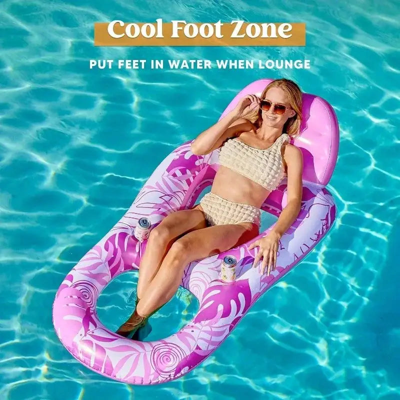 Inflatable Pool Lounger | Pink Tropical Leaves Design | PVC Material | One Size