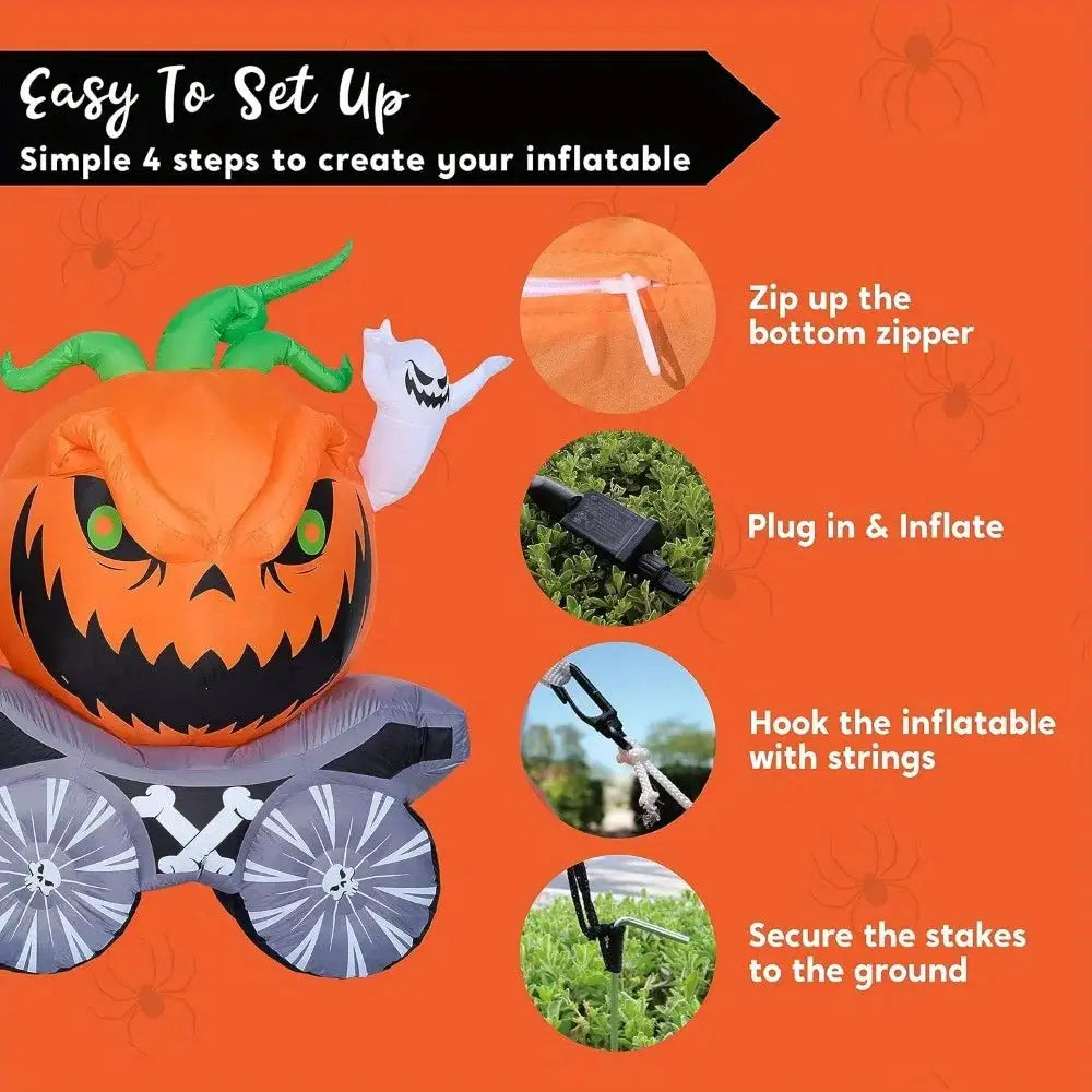 Halloween Inflatable Pumpkin Carriage | Built In Led Lights | 8 Ft Yard