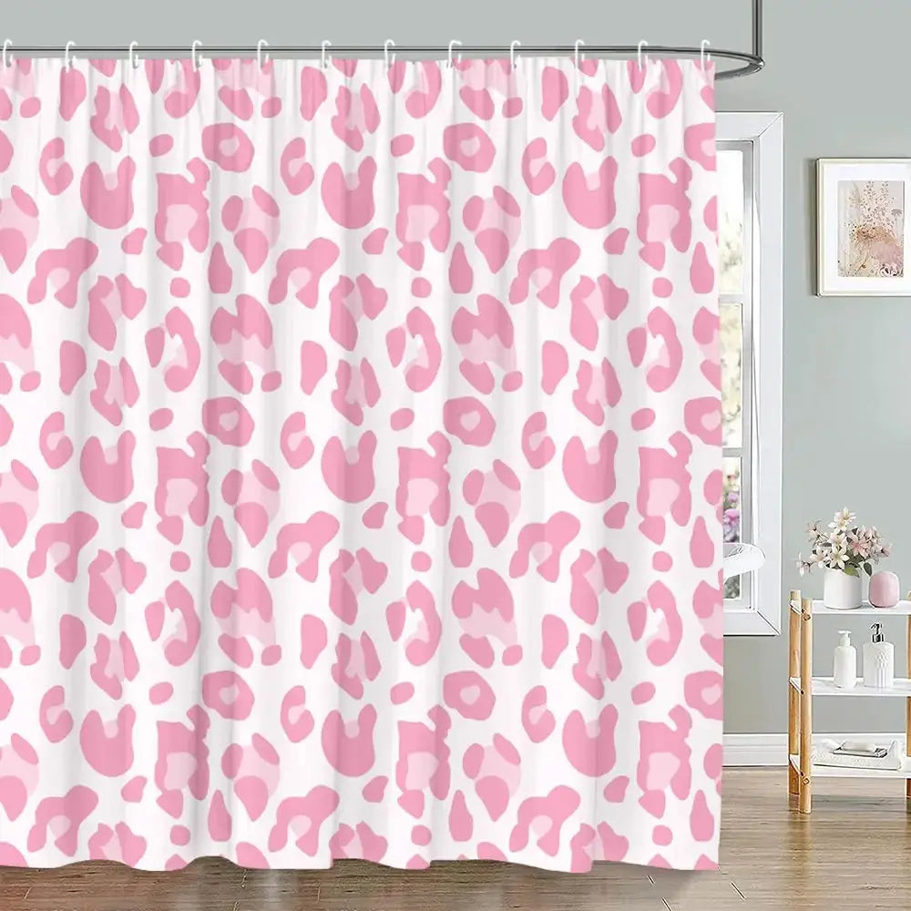 Pink Geometric Shower Curtain Minimalist Stripe Leopard Texture Creative Square Plaid Polyester Fabric Bathroom Decor Curtain from PriceLows™