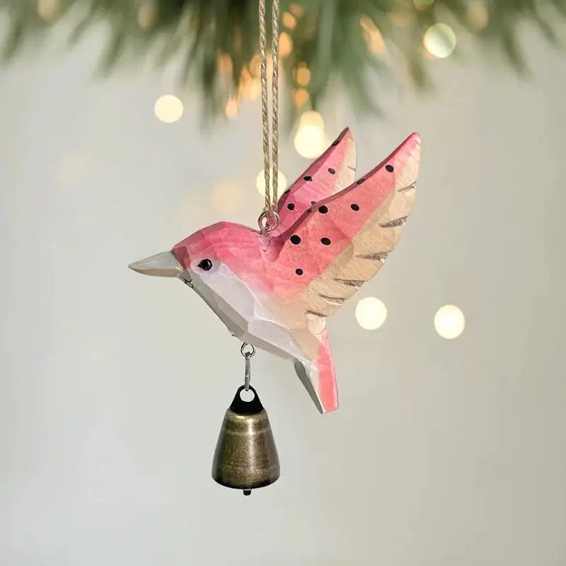 1pc Hand-Carved Solid Wood Hummingbird Wind Chime Pendant -Wood Grain Flying Bird Sculpture with Soothing Sound Rustic Farmhouse from PriceLows™