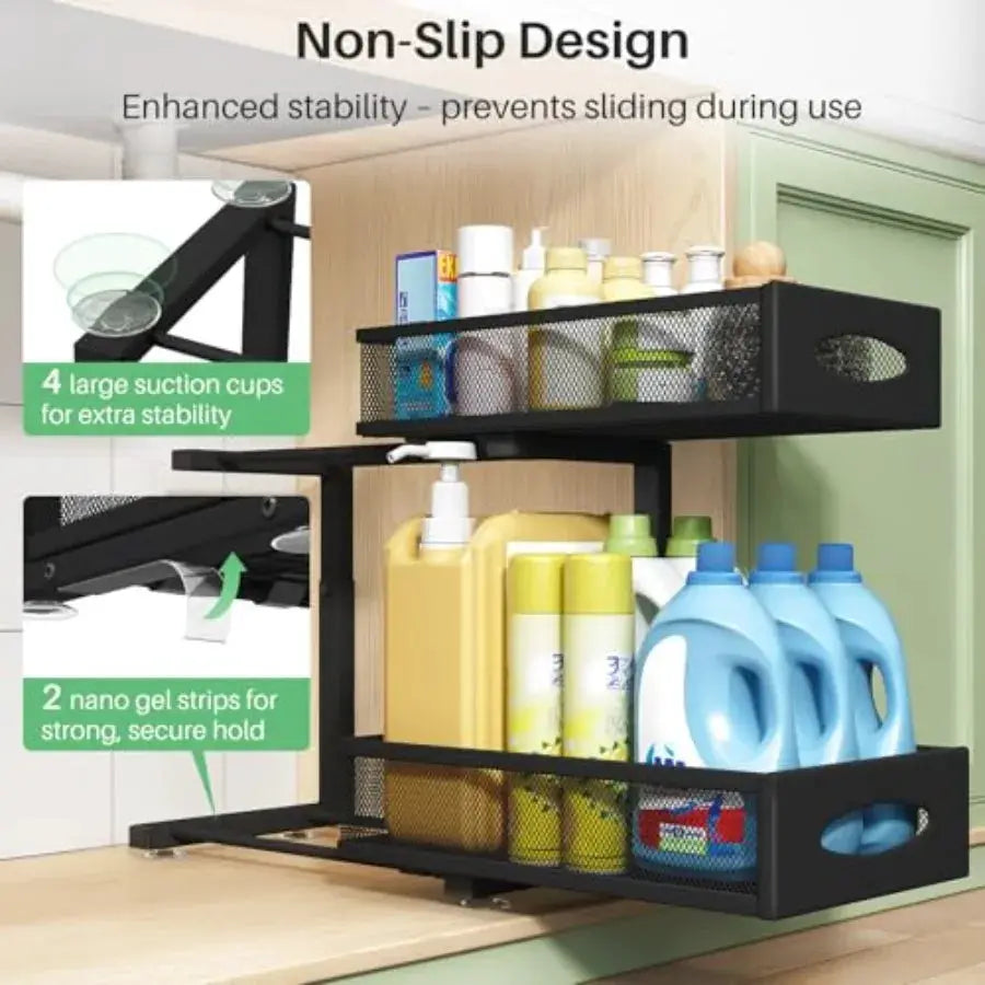 Under Sink Organizer Tier Pull out Cabinet Organizer Baskets with Mesh Sliding Drawers Slide out Sink Storage Shelves for Home from PriceLows™
