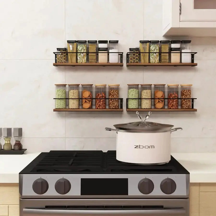 Rack SelfAdhesive or drilling, Rustic Style Hanging Spice Rack, Spice Organization for Cabinet Door or Wall Mount, Over The Stov from PriceLows™