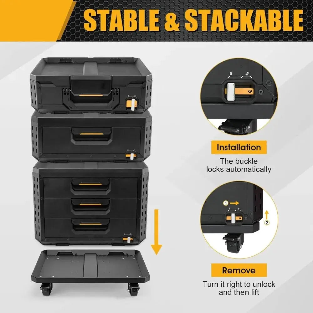 Heavy Duty Tool Box Dolly for ToughBuilt StackTech, Carbon Steel Cart Base with 4 Locking Wheels, Mobile Tool Storage for Garage & Jobsite from PriceLows™