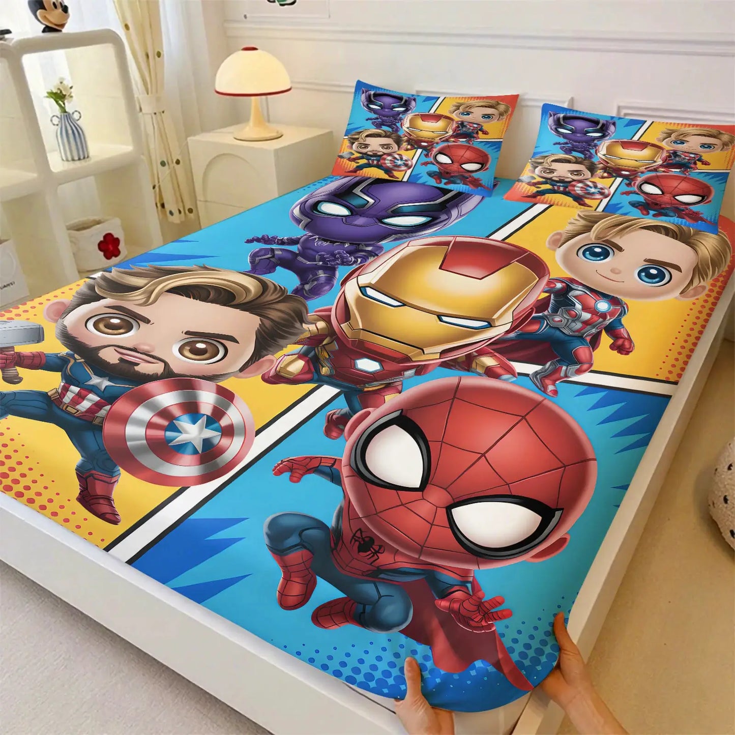 3Pcs Marvel Superhero Comic Panels Fitted Sheet Set-Marvel fan & Boys' Room Trendy Bedding-Soft Deep Pocket Mattress Protector from PriceLows™