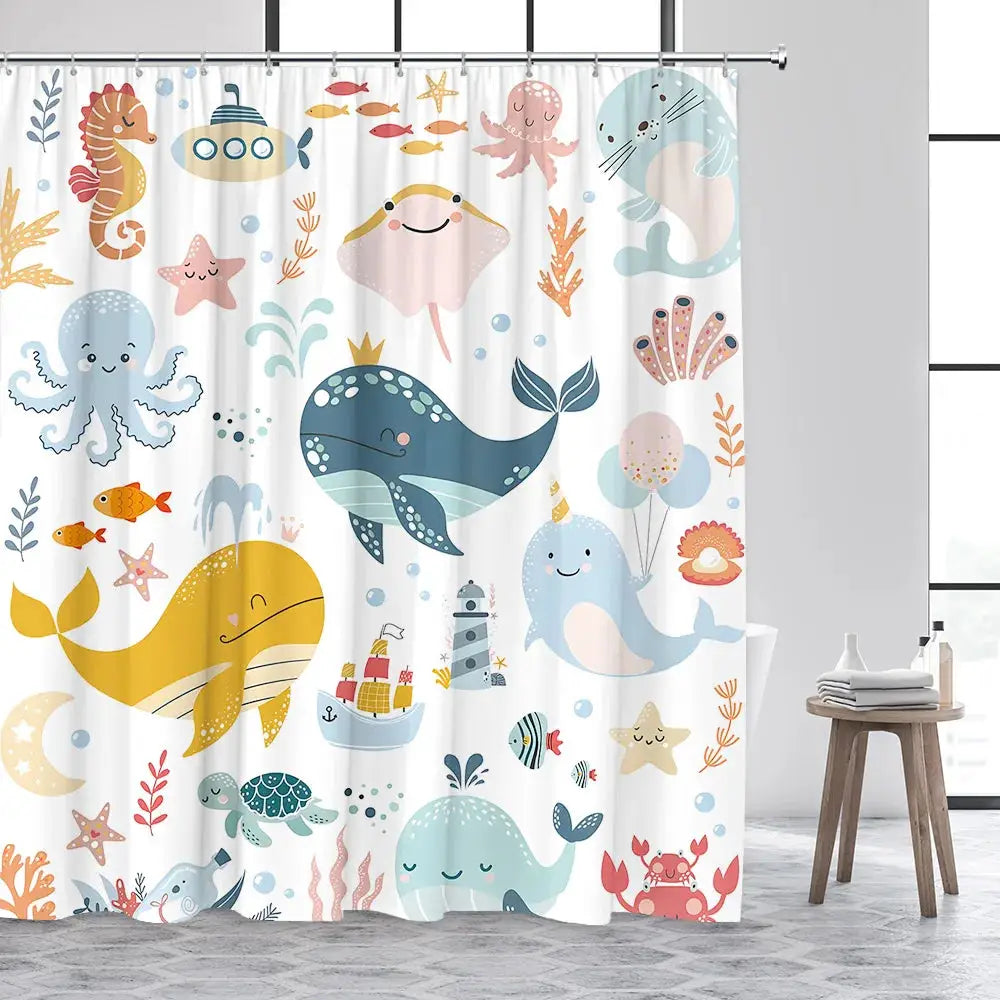 Shower Curtain Cute Cartoon Ocean Animal Print Waterproof Polyester Bath Curtain, Kids Positive Affirmation Dog Bathroom Decor w from PriceLows™