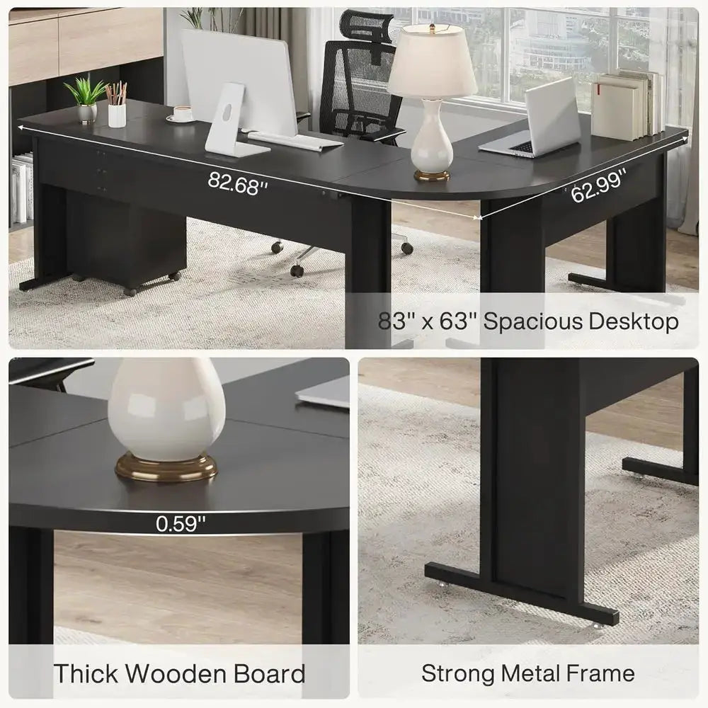 83 L-Shaped Executive Desk, Reversible Office Workstation, Ideal for Business or Home, Black from PriceLows™