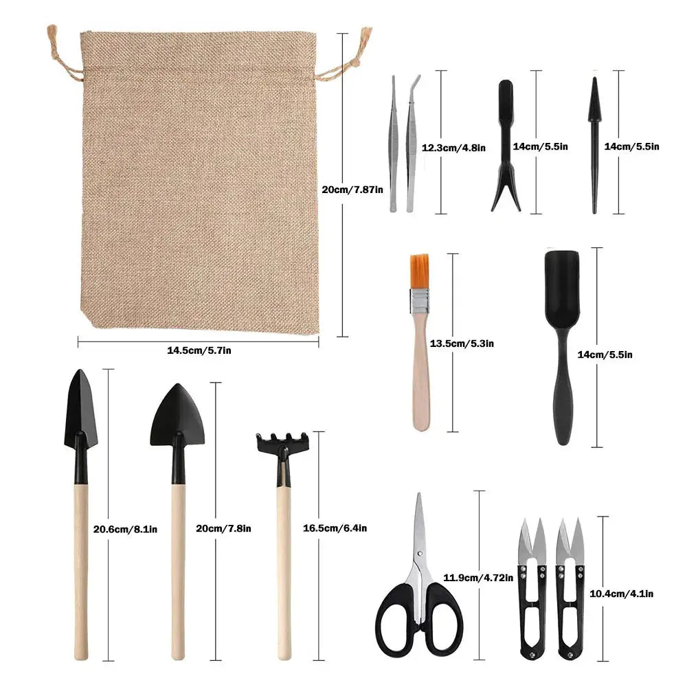 13 Piece Garden Tool Set | Wooden Handles | Metal Pruning Scissors | Weeding Kit