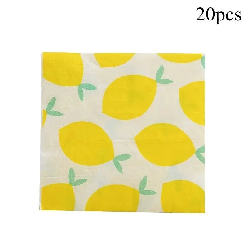 Lemon Disposable Party Tableware Set | Brown Paper Cups Plates Cake Toppers