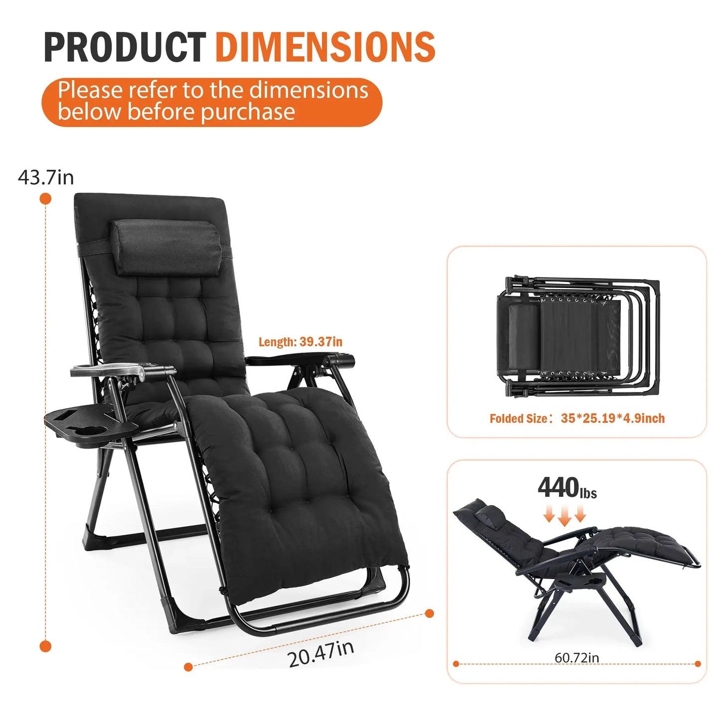 JHK Zero Gravity Reclining Camping Lounge Chair for Outdoor Soft Cushion Patio Chairs with Cup Holder Trays and Removable Cushion Folding Recliner for Indoor from PriceLows™