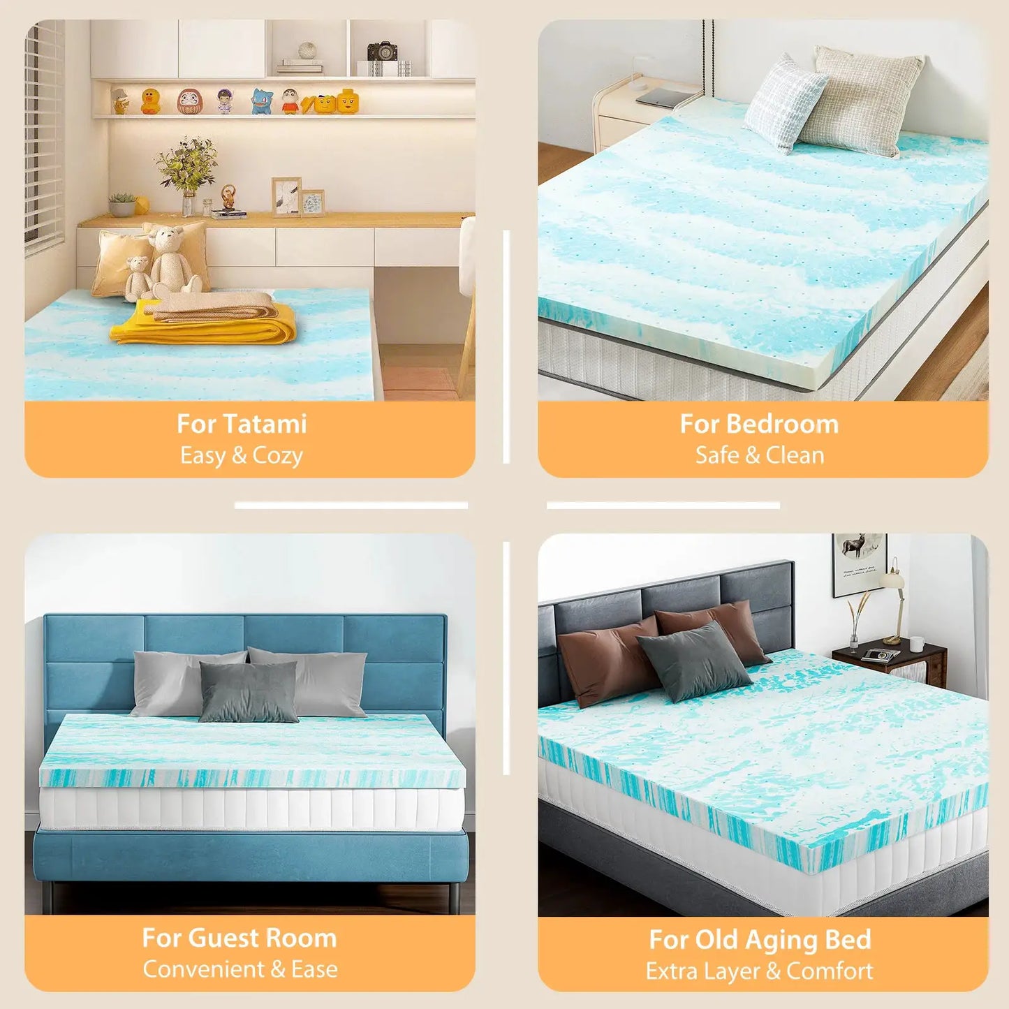 JHK 2-4 Inch Gel Memory Foam California King Mattress Topper Cooling Mattress Soft and Breathable Bed Topper Bedroom Furniture from PriceLows™
