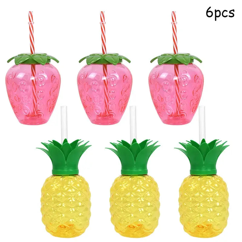 Hawaiian Party Tropical Drink Cup With Straw Pineapple Flamingo Summer Wedding
