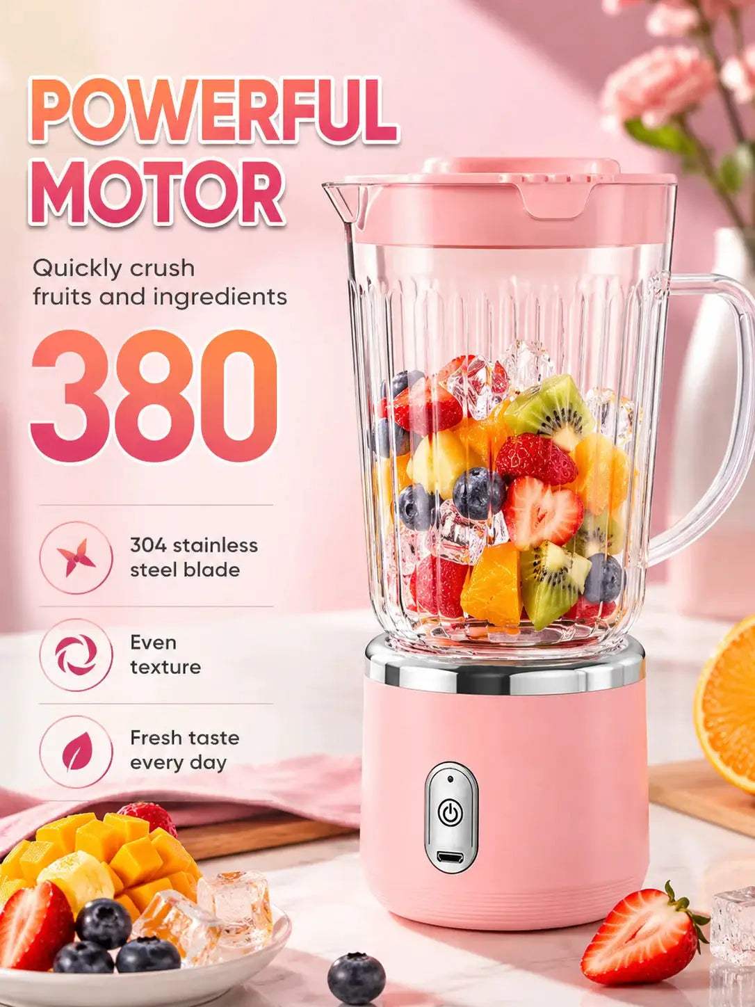 Compact 20cm Mini Portable Blender 800ml Large Capacity USB Charging 304 Steel Blade Smoothie Juicer Cup Easy To Clean from PriceLows™