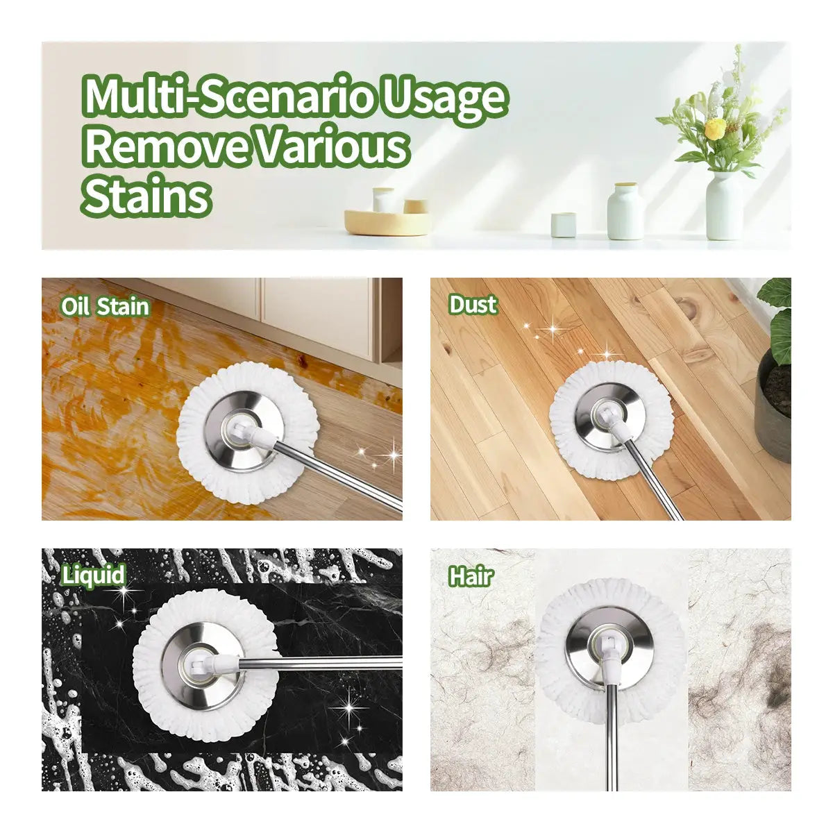 Mop Bucket Set 360° Dual-Motion Spin Mop System 3 Split-Yarn Mop Heads Self Cleaning Bucket from PriceLows™