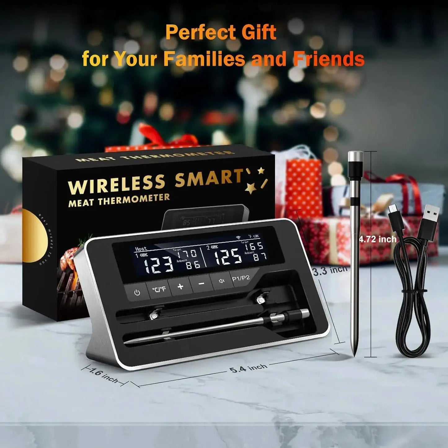 Wireless Meat Thermometer Probe Bluetooth Digital Kitchen Thermometer Rechargeable with Mobile APP & Alarm for Oven BBQ Grill from PriceLows™