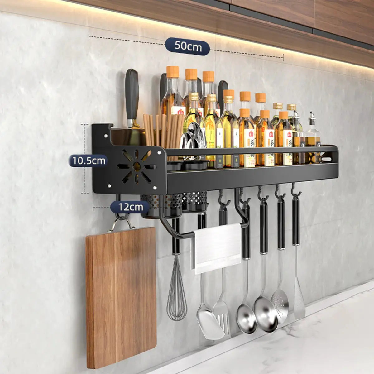 Metal Kitchen Shelf No-Punch Large Capacity Storage Kitchen Utensils Skeletonized Drainage Design Easy to Clean Black from PriceLows™