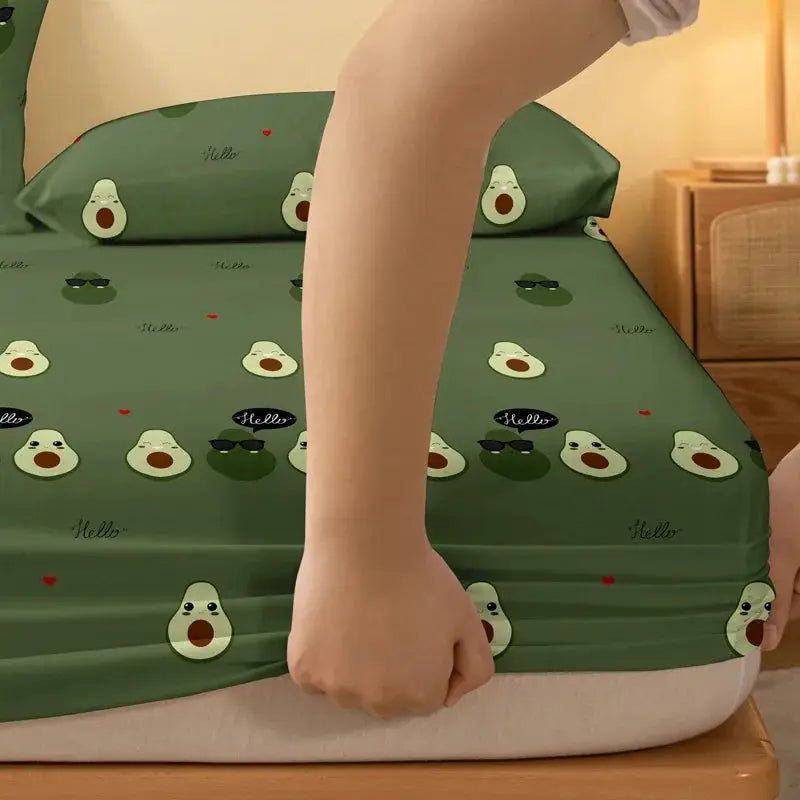 1 Cartoon Cute Avocado doll printed matte Fitted Sheet, bedroom printed bed cover, bedding (excluding pillowcases) from PriceLows™