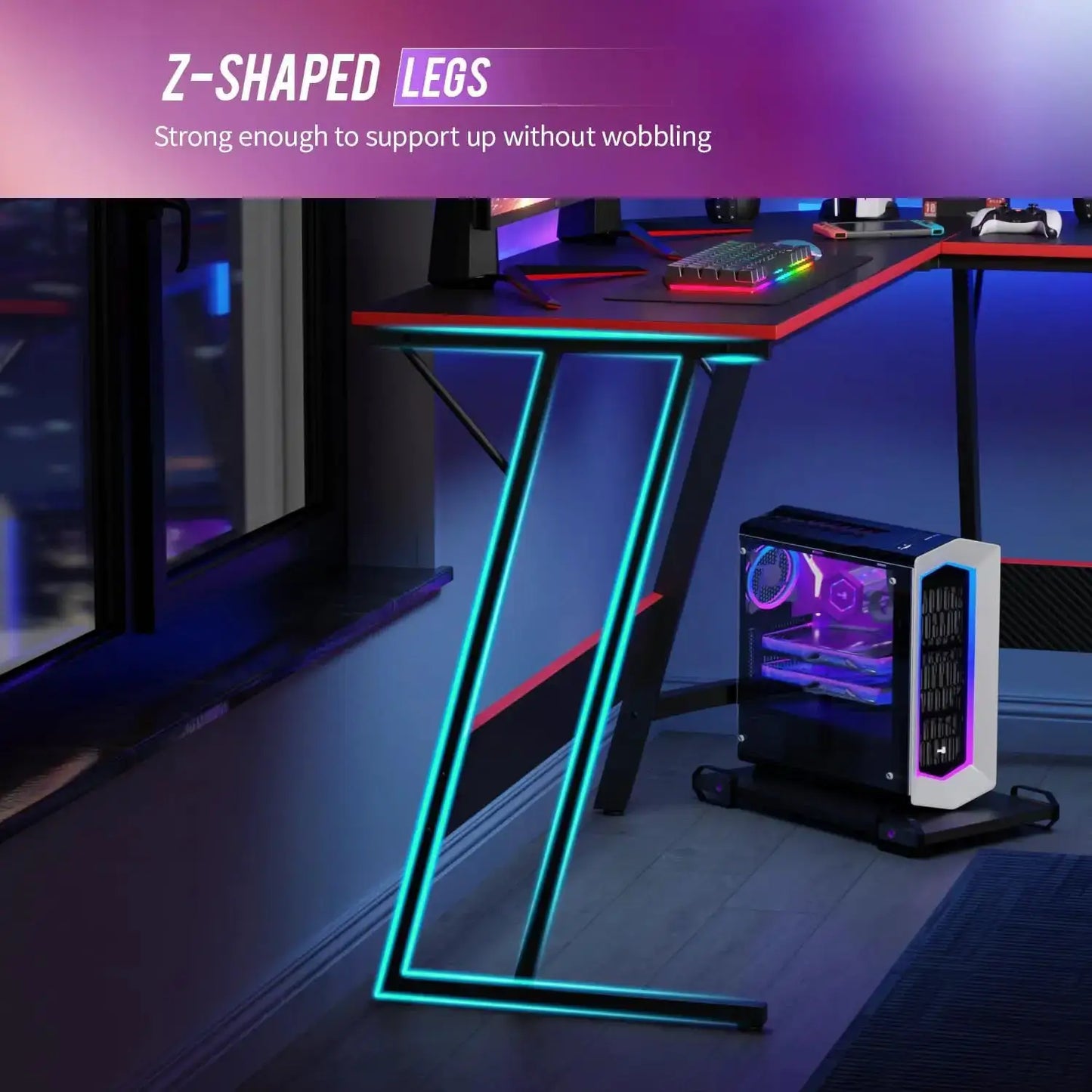 L Shaped 51 Inch Gaming Desk Corner Computer PC Gaming Writing Workstation with Monitor Stand for Home Office, Sturdy & Easy from PriceLows™