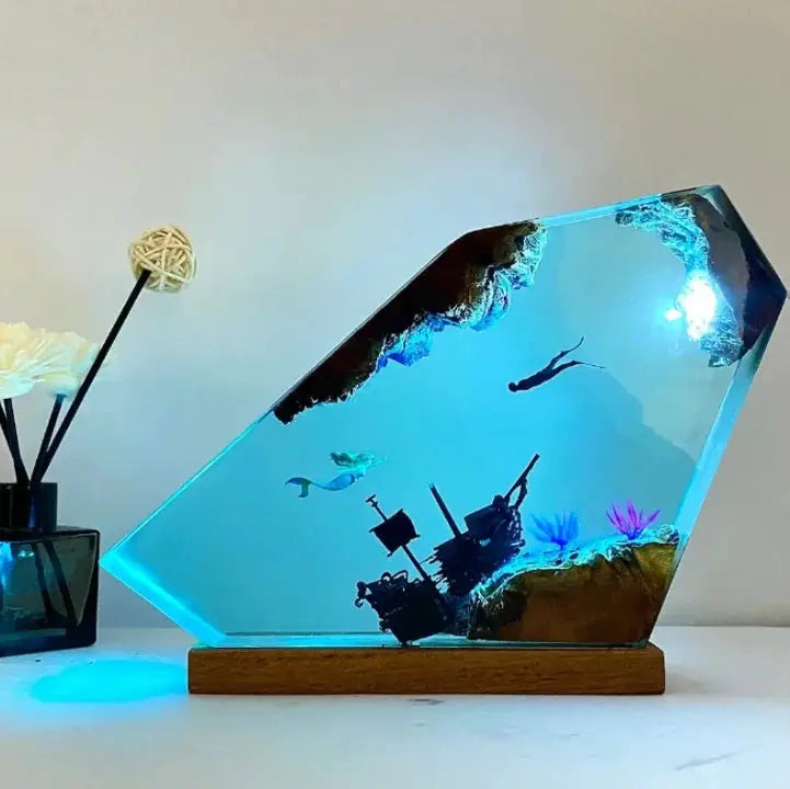 Seabed World Organism Resin Table Light Creactive Art Decoration Lamp Shark Sunken Ship Theme Night Light USB Charge from PriceLows™