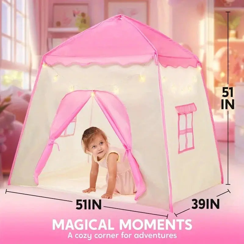 JOYFY Pink Princess Tent for Girls with LED Star Lights Large Playhouse Kids Castle Play Tent for Children Indoor Outdoor Games from PriceLows™