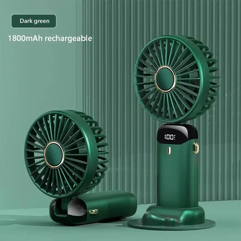 Portable Handheld Mini Fan Foldable Neck Hanging Fans 5 Speed USB Rechargeable Fan with Phone Stand and Display Screen 1800mAh from PriceLows™