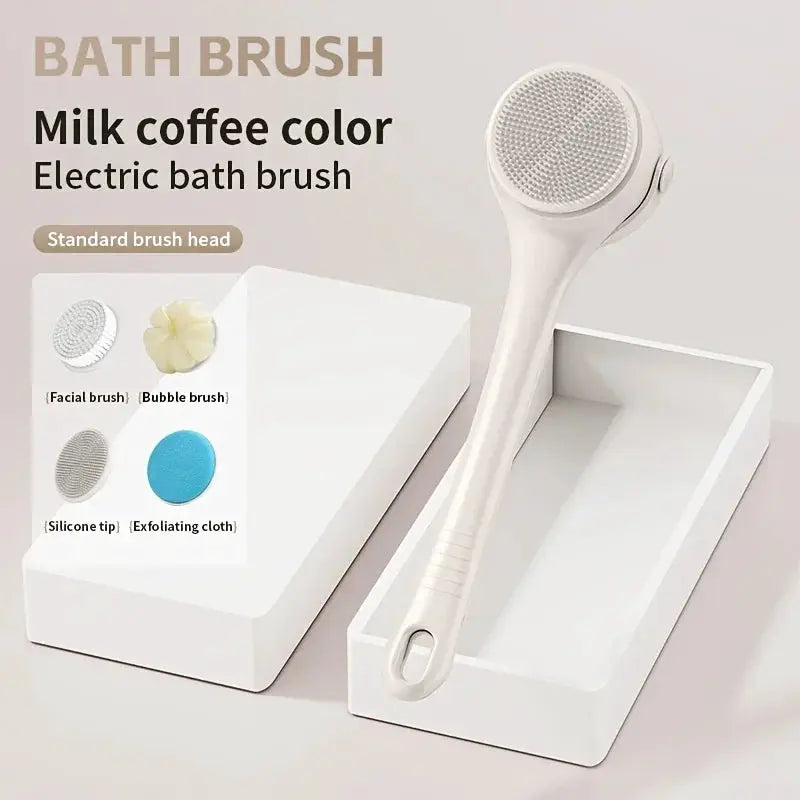 Hot Selling USB Electric Long Handle Silicone Bath Brush Electric Rotating Body Shower Cleaner Brush for Body with 4 Brush Heads from PriceLows™