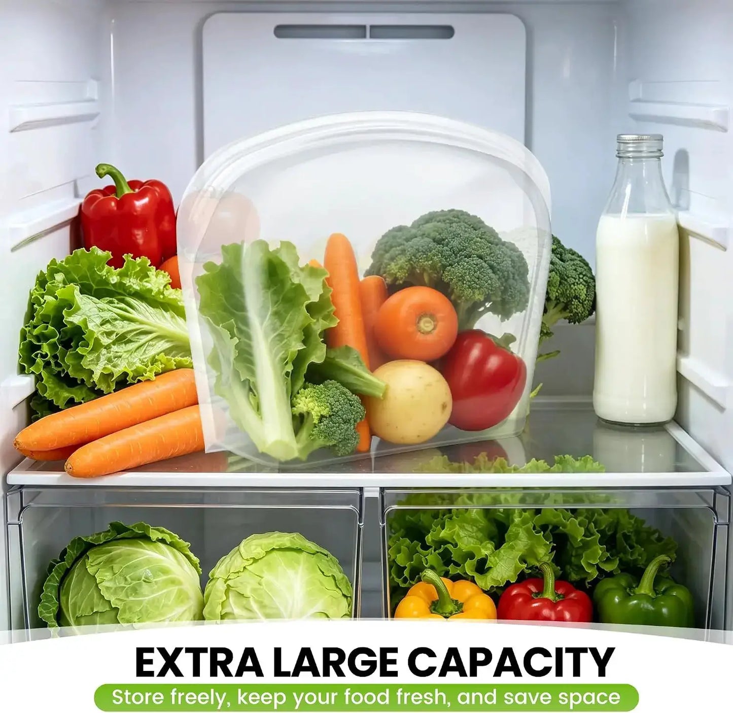 Silicone Food Storage Bags | 124oz Capacity | Stand Up Reusable Pouches | XL