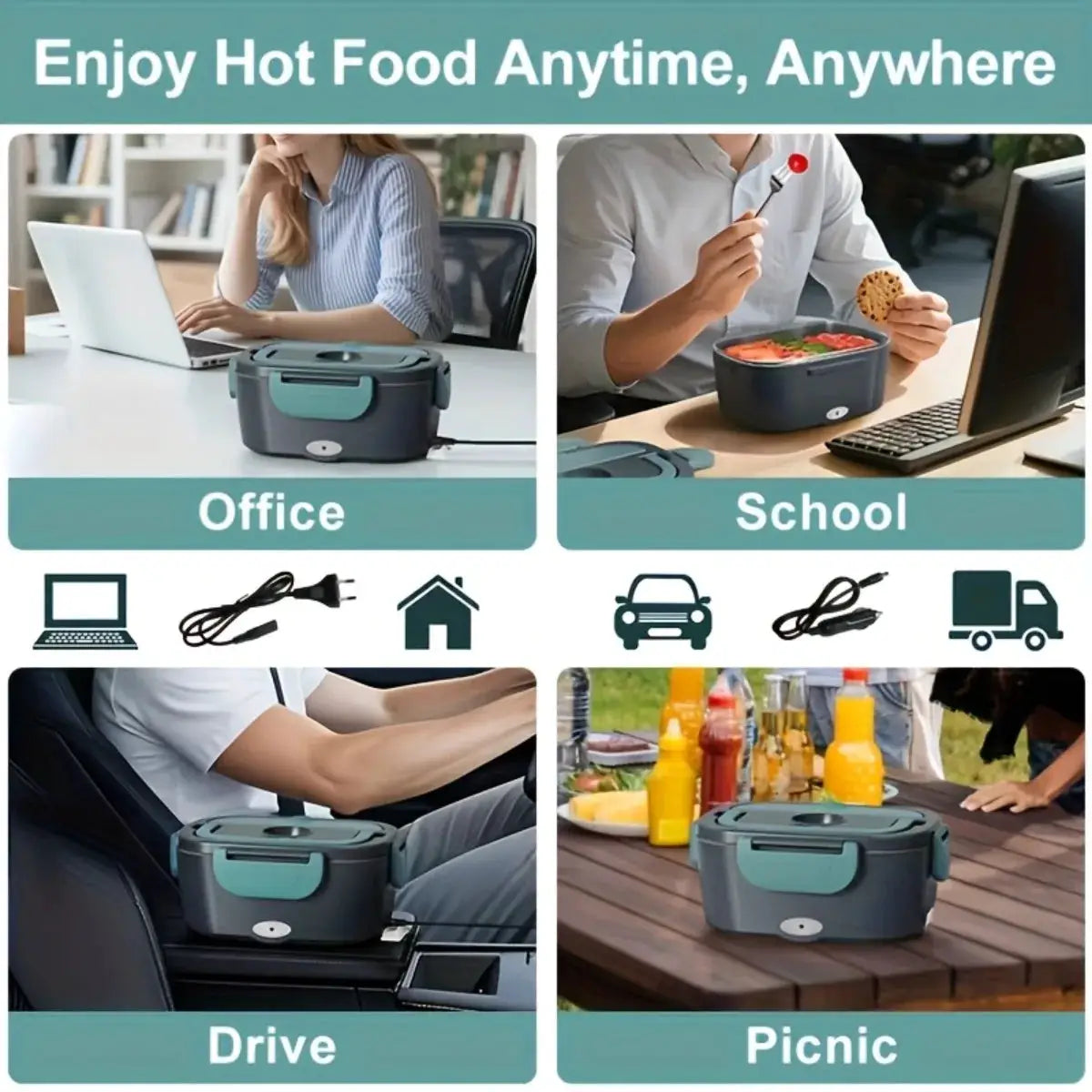 New US Standard Electric Lunch Box Double Compartment Portable Food Heater 110V-240V 12V 24V for Home Car Camping from PriceLows™