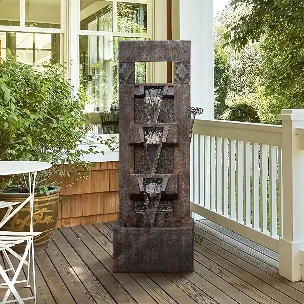 40.9 4-Tier Modern Outdoor Water Fountain with LED Lights, Suitable for Garden, Patio, Yard (Brown) from PriceLows™