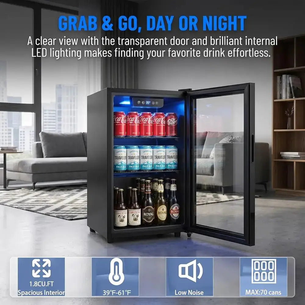 Compact 68-Can Beverage Refrigerator with Glass Door, Digital Control, Adjustable Shelves for Home or Dorm Use from PriceLows™