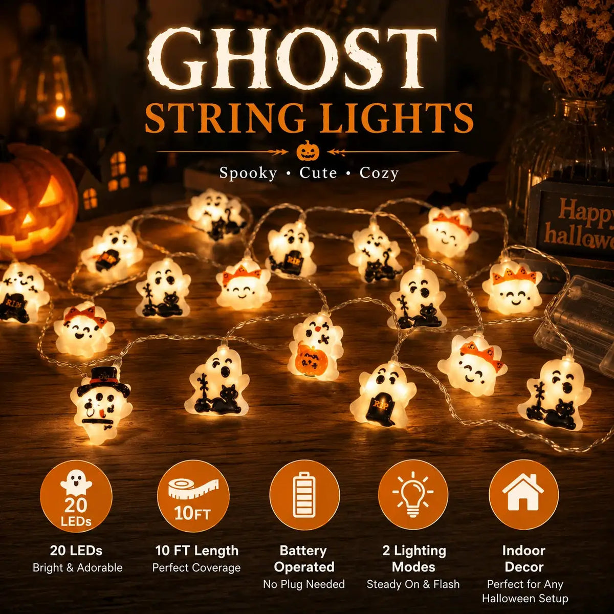 Halloween String Lights | 20 LED | Warm White | 10 Feet