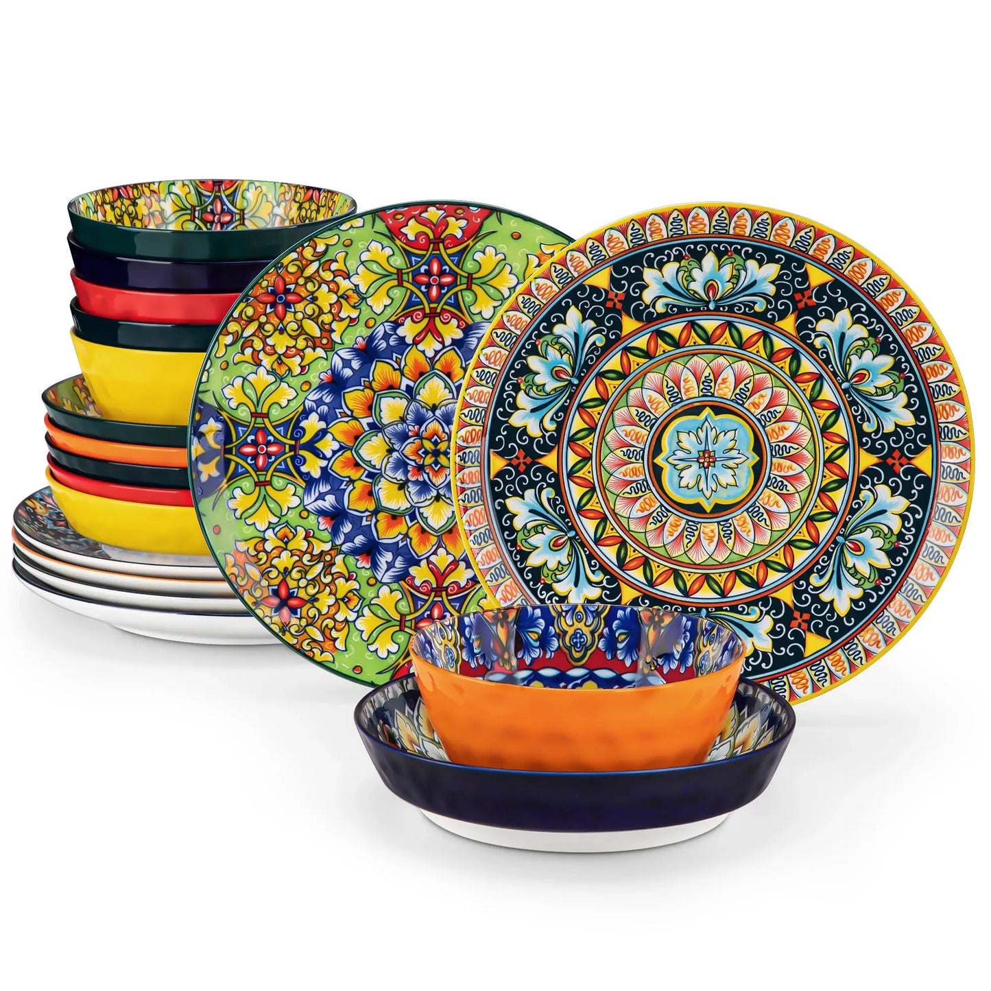 vancasso 12/16/18/24 Piece Ceramic Dinnerware Set Stoneware Bohemian Style with Dinner/Dessert Plate/Cereal/Pasta Bowl For 6 from PriceLows™