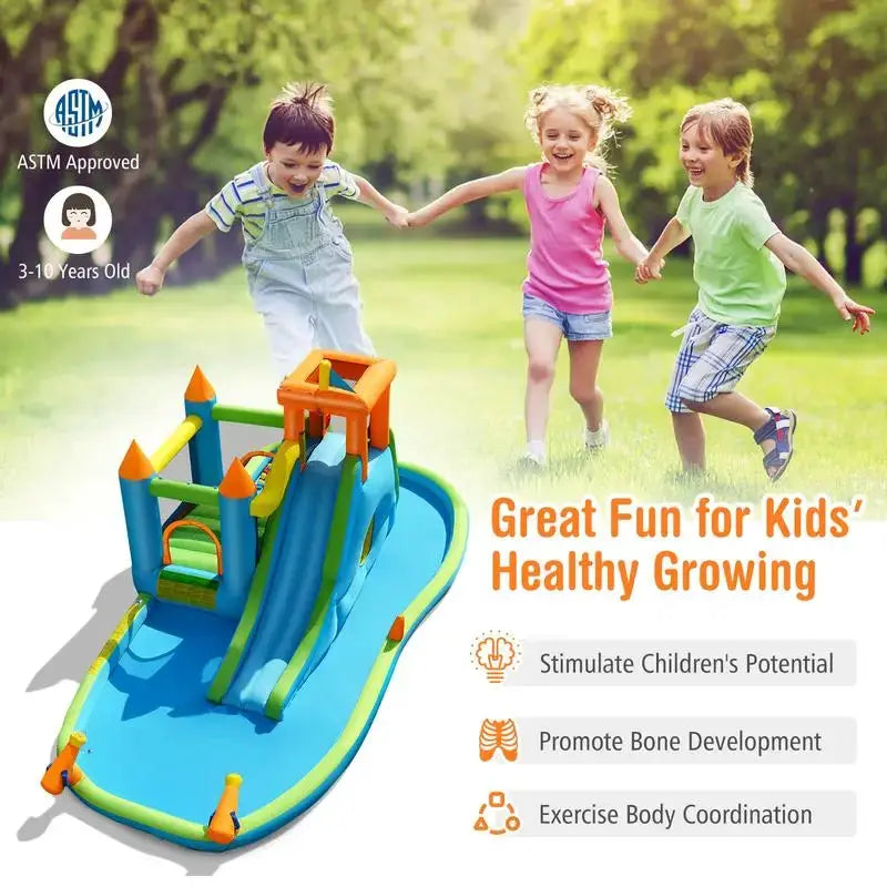 Inflatable Water Slide with Bounce House and Splash Pool without Blower for from PriceLows™