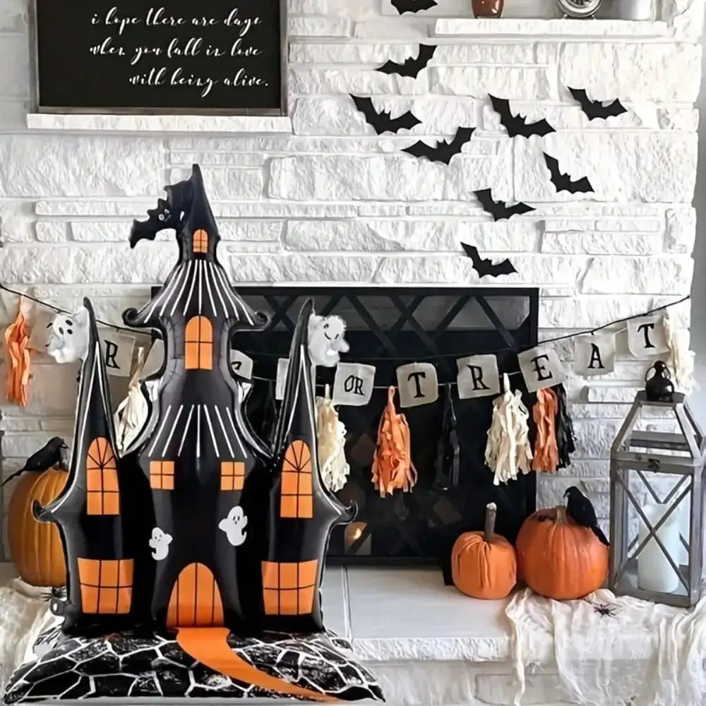 Haunted Castle Foil Balloon | 59 Inch Large | Ghost And Bat Design