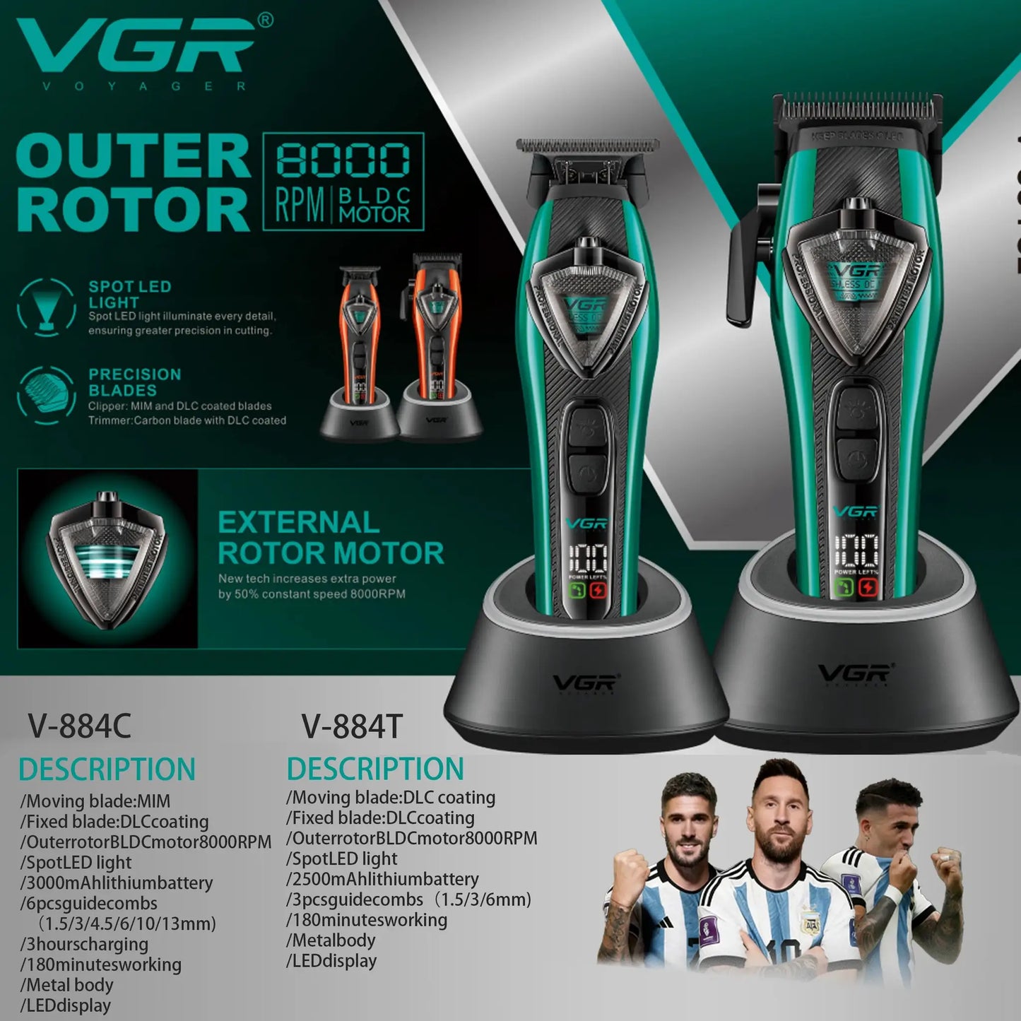Hair Clippers | 9000 RPM Motor | 4 in 1 DLC Blade | V285 S4