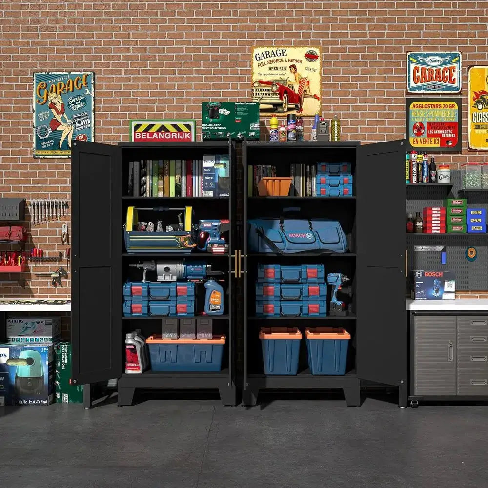 Black Metal Storage Cabinet, 61" Steel Cabinets for Home Office, Kitchen Pantry Storage Cabinet with Doors and 3 Adjustable Shelves, Metal Tool Cabinet, for Office, Home, Garage, School from PriceLows™