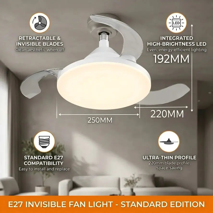 Ceiling Fan Light | Remote Control | E27 Base | Invisible Design