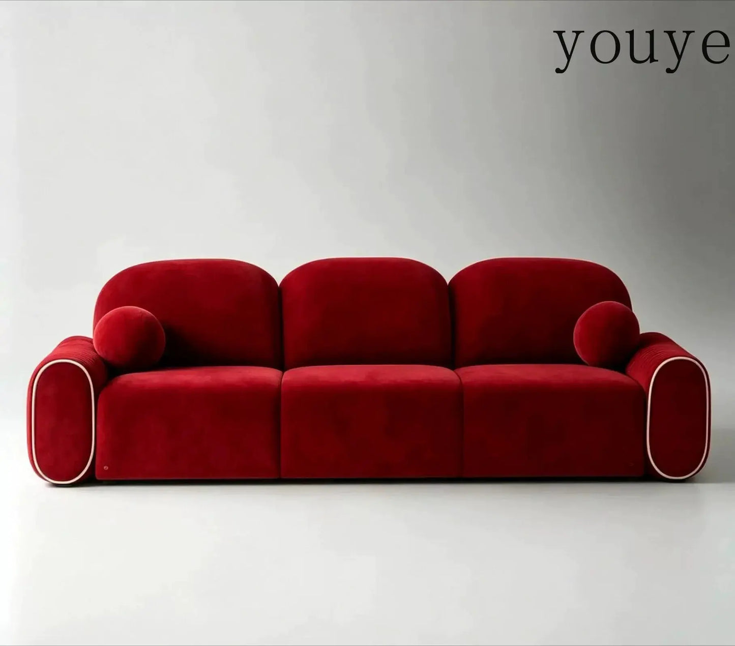 njkn French retro red velvet cloud sofa designer pleated armrest contrasting color piping living room straight three-person sofa from PriceLows™