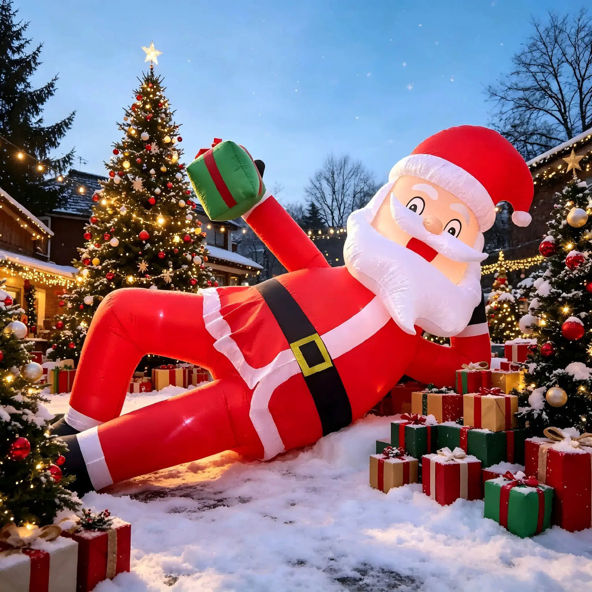 Inflatable Santa | 11.8FT Lying Pose | LED Lights | Gift Box