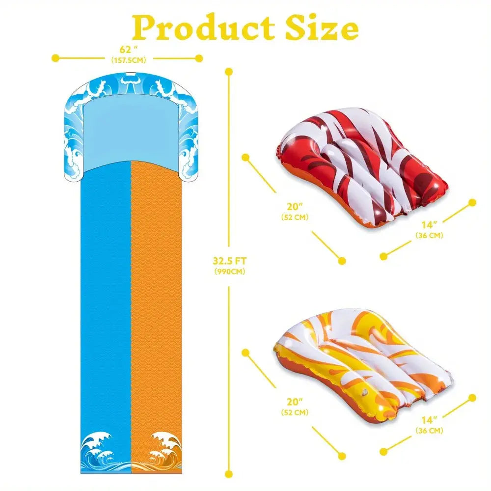 Inflatable Water Slide | 32.5ft Length | Dual Racing Lanes | 2 Boards Included