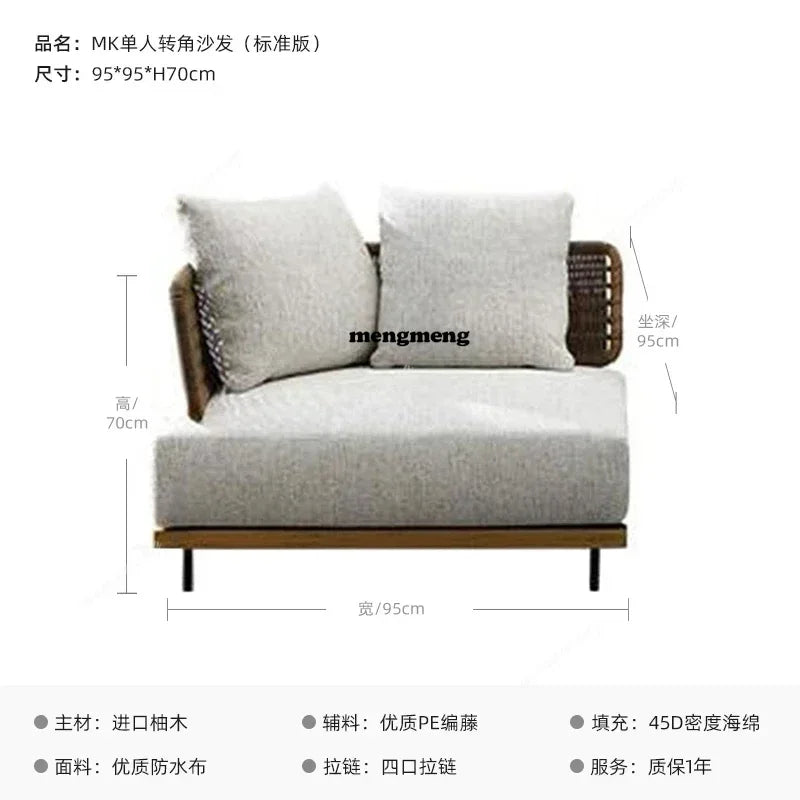 Japanese Style Teak Garden Sofa | Modern Outdoor Furniture | Sponge Cushions