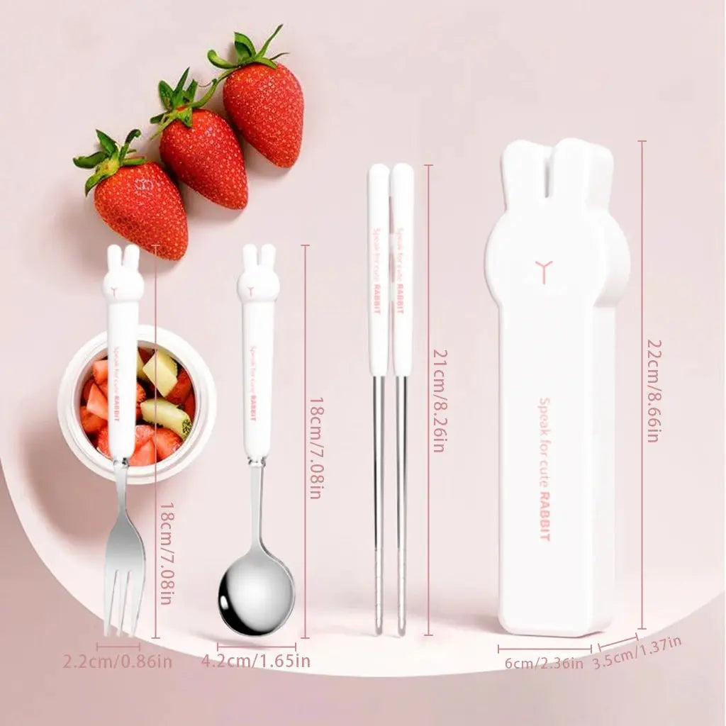 3/4PCS Cute Portable Dinnerware Set Reusable 304 Stainless Steel Fork Spoon Chopsticks With Box Cutlery For Kid Student from PriceLows™