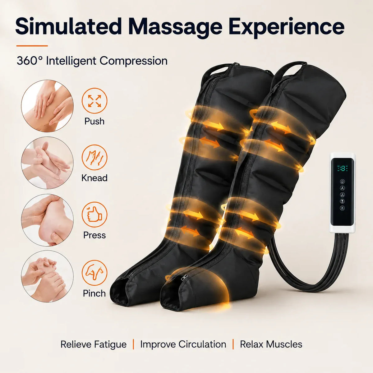 Air Compression Leg Massager | 6 Airbags | Electronic Touch Control